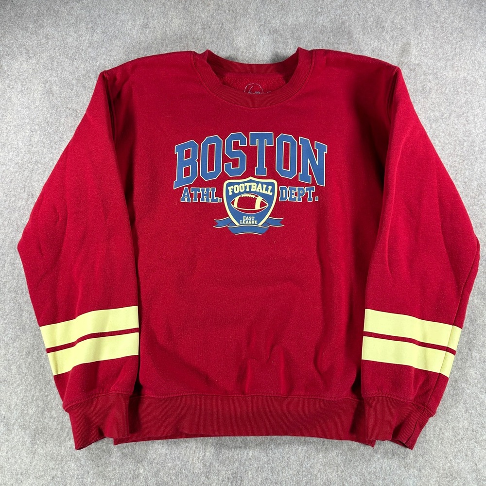 Hi Res Mens Crewneck Sweatshirt Boston Football Varsity Striped Red Size Small